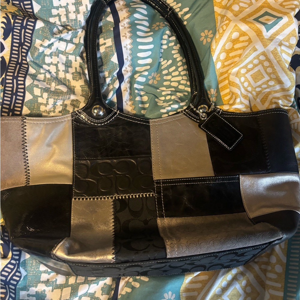 Vintage Coach Patchwork Black and Gray Women's Bag